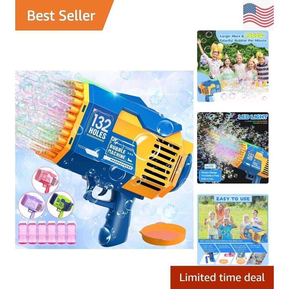 Upgraded 132-hole Bubble Machine Gun w/ Bubble Solution for Kids & Adults